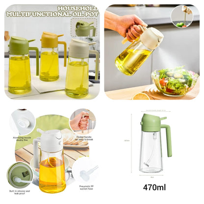 2-in-1 Oil Spray Bottle | 470ml Glass Oil Dispenser for Cooking, BBQ & Air Fryer