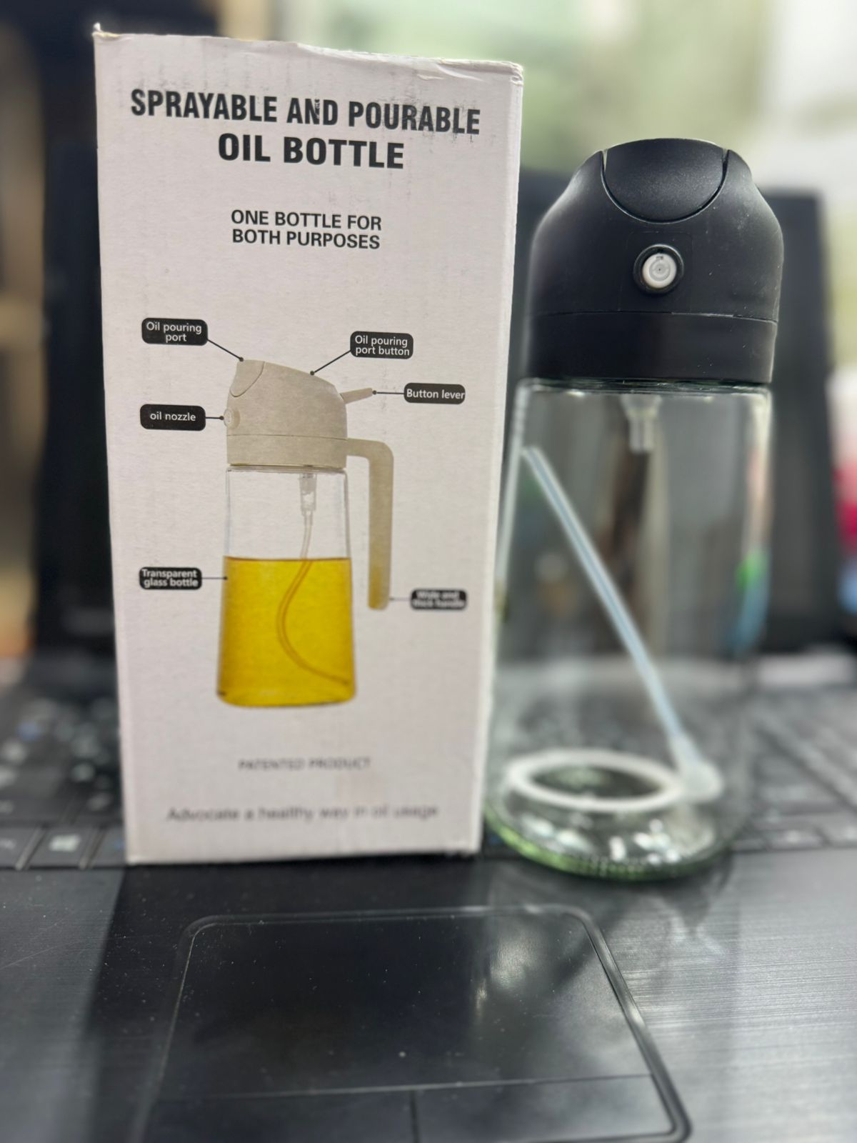 2-in-1 Oil Spray Bottle | 470ml Glass Oil Dispenser for Cooking, BBQ & Air Fryer