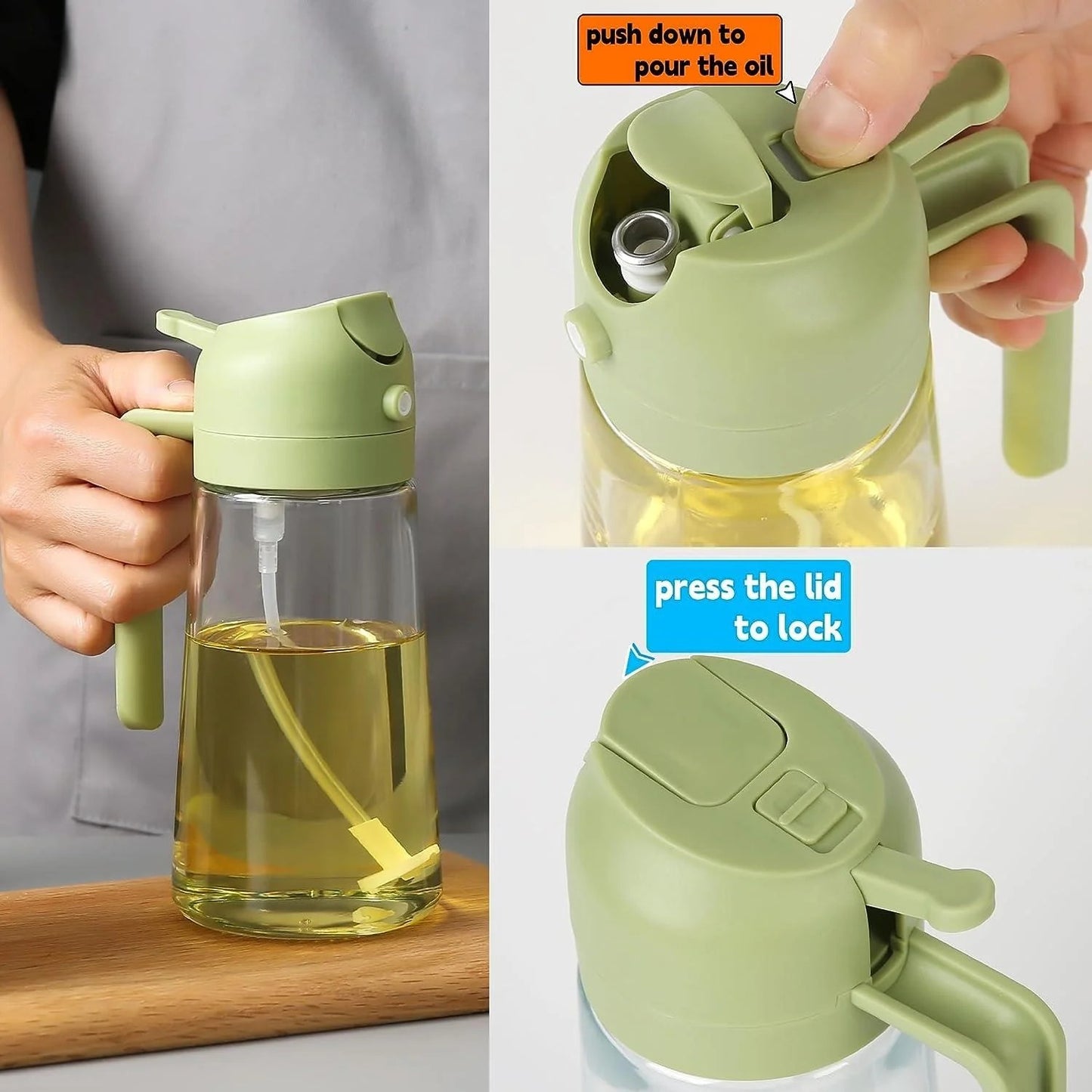 2-in-1 Oil Spray Bottle | 470ml Glass Oil Dispenser for Cooking, BBQ & Air Fryer