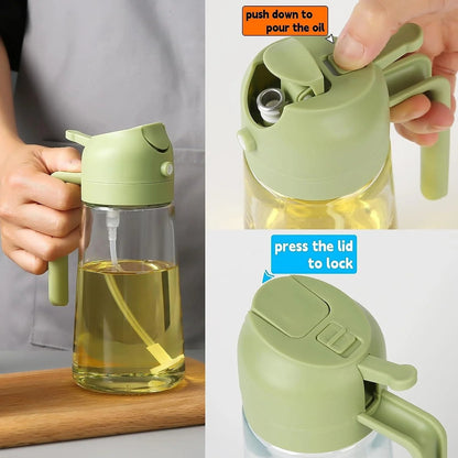 2-in-1 Oil Spray Bottle | 470ml Glass Oil Dispenser for Cooking, BBQ & Air Fryer