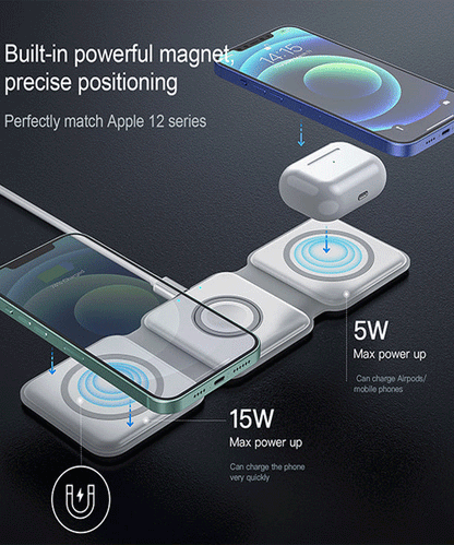 3-in-1 Magnetic Wireless Charging Station – 15W Fast Charger for iPhone, AirPods & Apple Watch