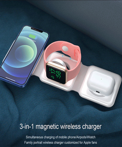 3-in-1 Magnetic Wireless Charging Station – 15W Fast Charger for iPhone, AirPods & Apple Watch