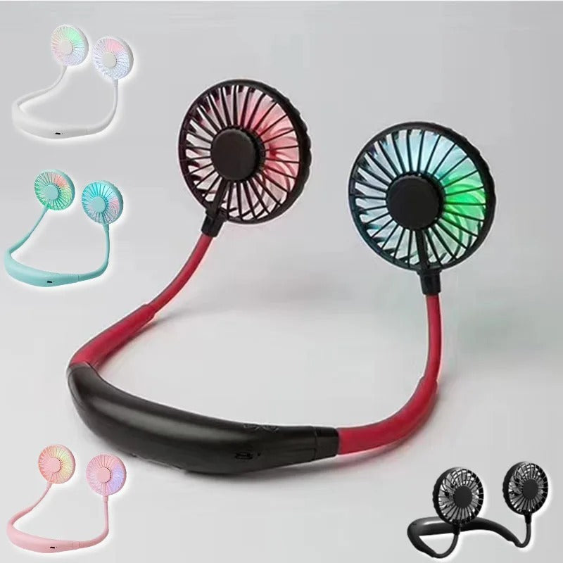 Portable Neck Fan Rechargeable USB Hands-Free Cooling Fan with LED Light