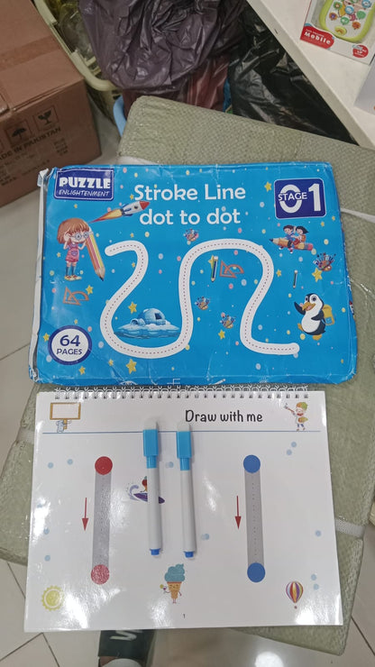 Magical Reusable Tracing Workbook Set for Kids | Alphabet, Numbers & Line Practice | Magic Pen Included
