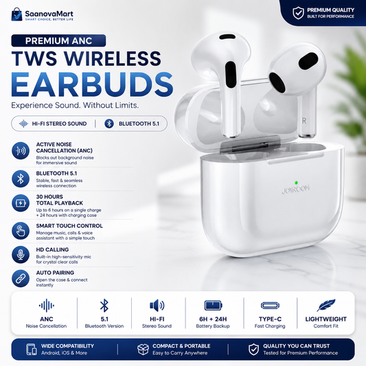 Premium ANC TWS Wireless Earbuds – Bluetooth 5.1 | Hi-Fi Stereo Sound | Touch Control