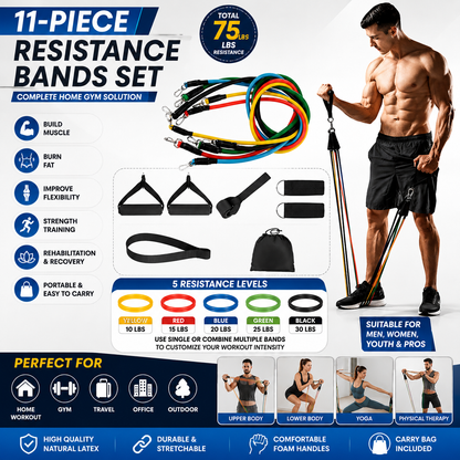 11-Piece Resistance Bands Set with Handles, Door Anchor & Ankle Straps | Home Gym Workout Kit1