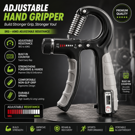 Adjustable Hand Gripper with Counter | Forearm & Finger Strength Trainer (5–60kg)