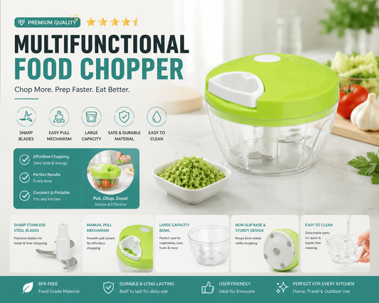 Multi-Function Vegetable Chopper & Food Processor | Manual Garlic, Onion & Veggie Cutter