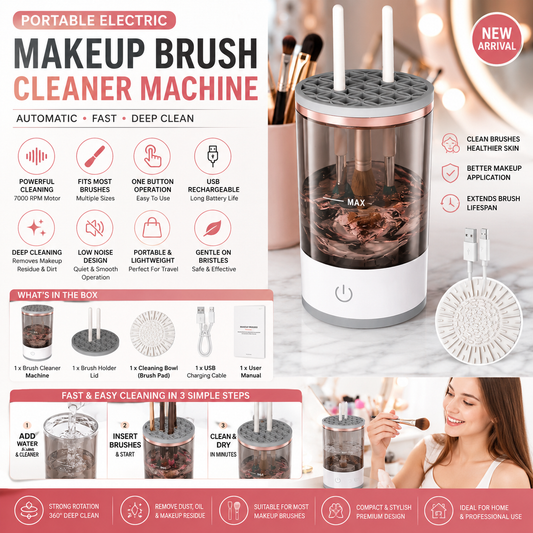 Portable Electric Makeup Brush Cleaner Machine | Automatic USB Makeup Brush Washer & Dryer