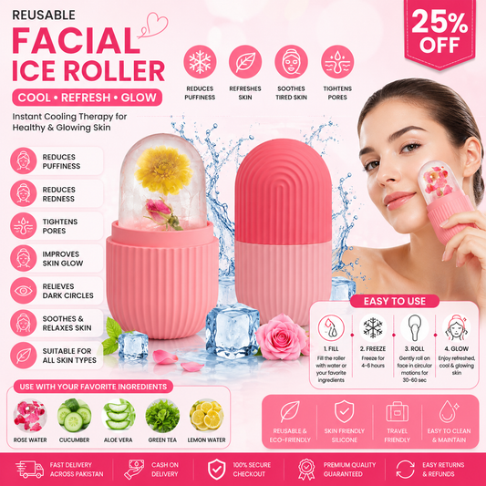 Reusable Facial Ice Roller for Face – Skin Cooling Massager | Pore Tightening & Puffiness Relief