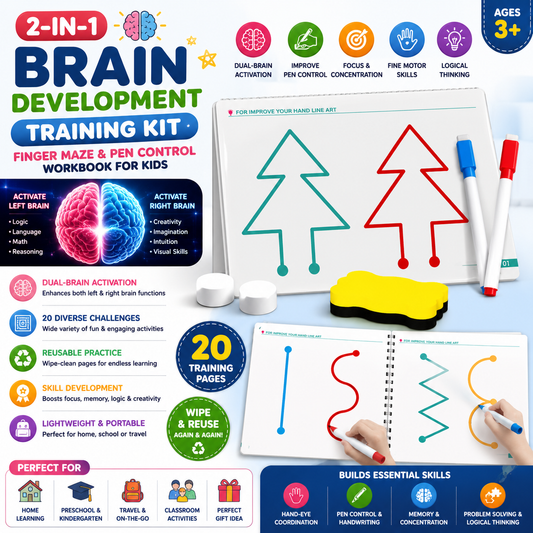 2-in-1 Reusable Finger Maze & Pen Control Workbook for Kids | Brain Development Learning Book (20 Pages)