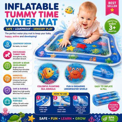 Inflatable Tummy Time Water Play Mat for Babies | Leakproof Sensory Activity Mat