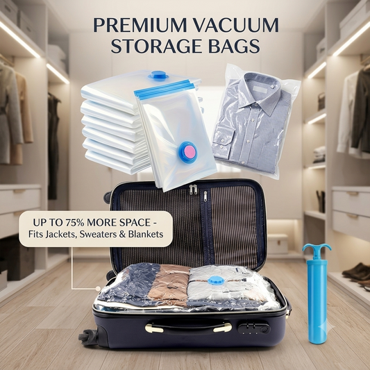5-Pack Vacuum Storage Bags with Hand Pump | Space Saving Compression Bags for Clothes, Blankets & Travel