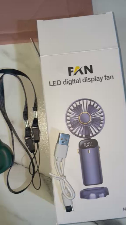Rechargeable Mini Hand Fan with LED Display | 5 Speed Portable USB Fan
