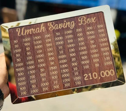Umrah Saving Box - Box For Umrah Saving | Umrah Saving Box - Best Quality Umrah Saving Box - Umrah Saving Box Dark Brown, Wooden Money Box for Umrah - 210,000